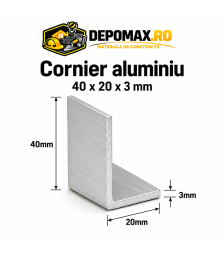 Cornier aluminiu 40 x 20 x 3 mm, 6 metri (EN AW-6060)